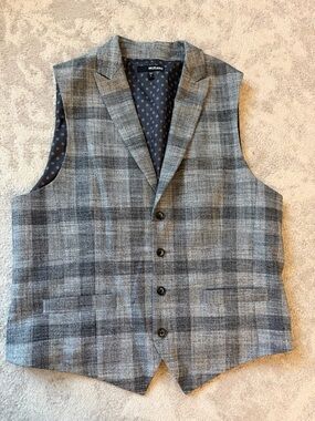 Murano Gray Plaid Men's Vest with Notch Lapel